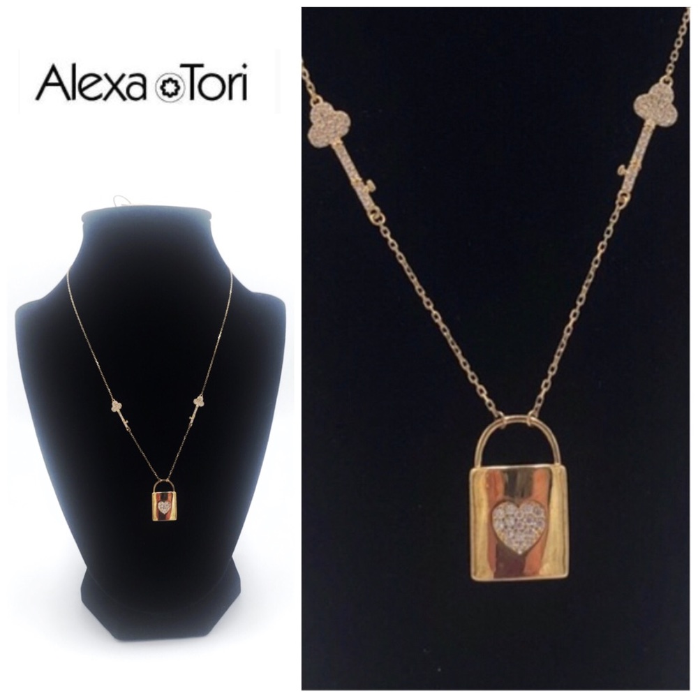 Alexa & Tori 14KGP 925 SS Padlock & Key Necklace